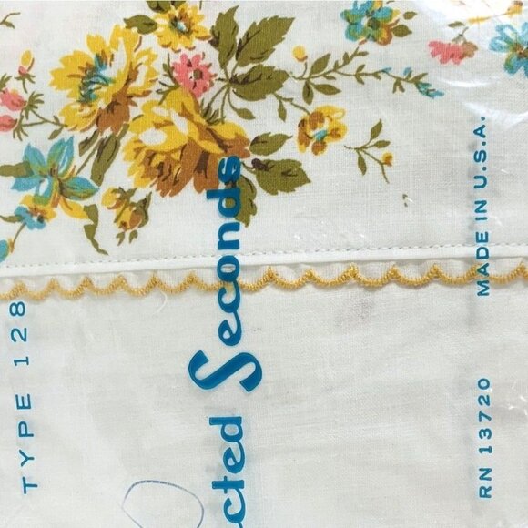 Retro 70s Sears Full Double Flat Sheet VTG Yellow Floral Cotton USA Romantic - Picture 4 of 7
